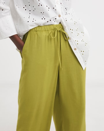 Green Linen Mix Wide Leg Trouser