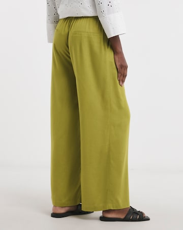 Green Linen Mix Wide Leg Trouser