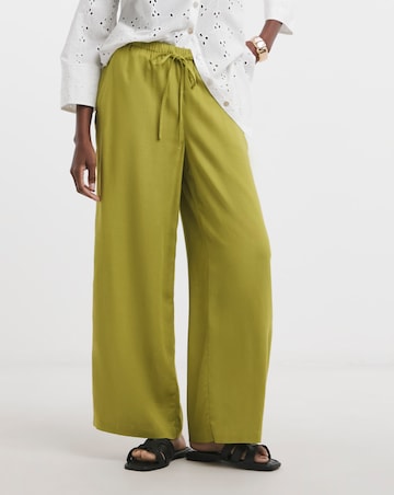 Green Linen Mix Wide Leg Trouser
