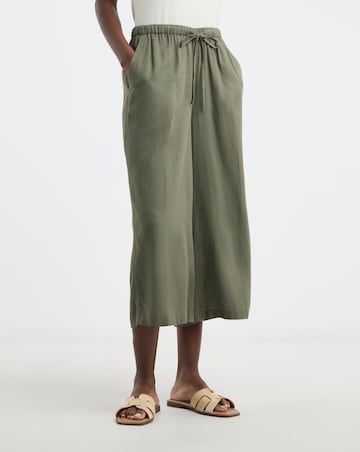 Khaki Linen Mix Cropped Wide Leg Culottes