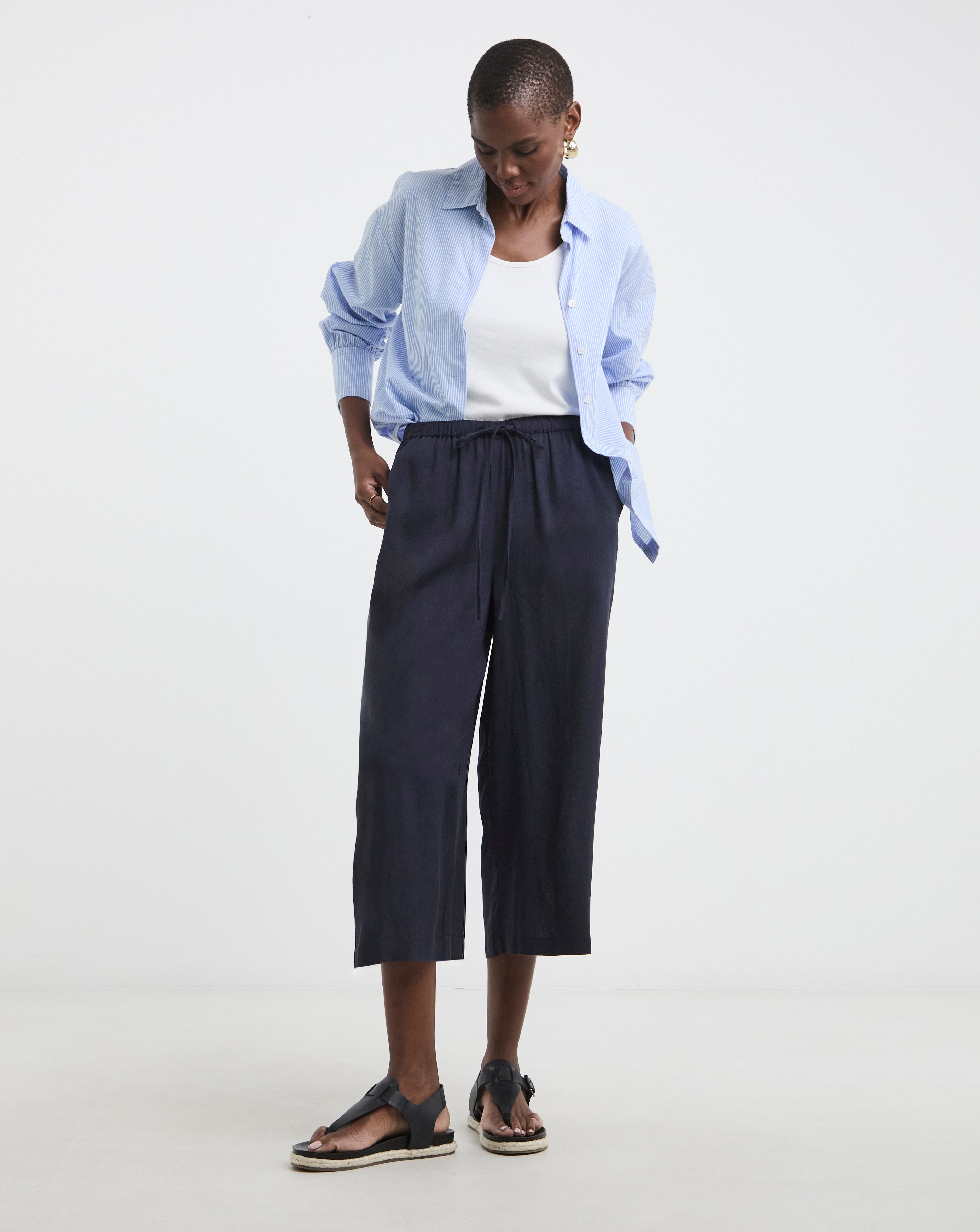 Linen Mix Cropped Wide Leg Culottes