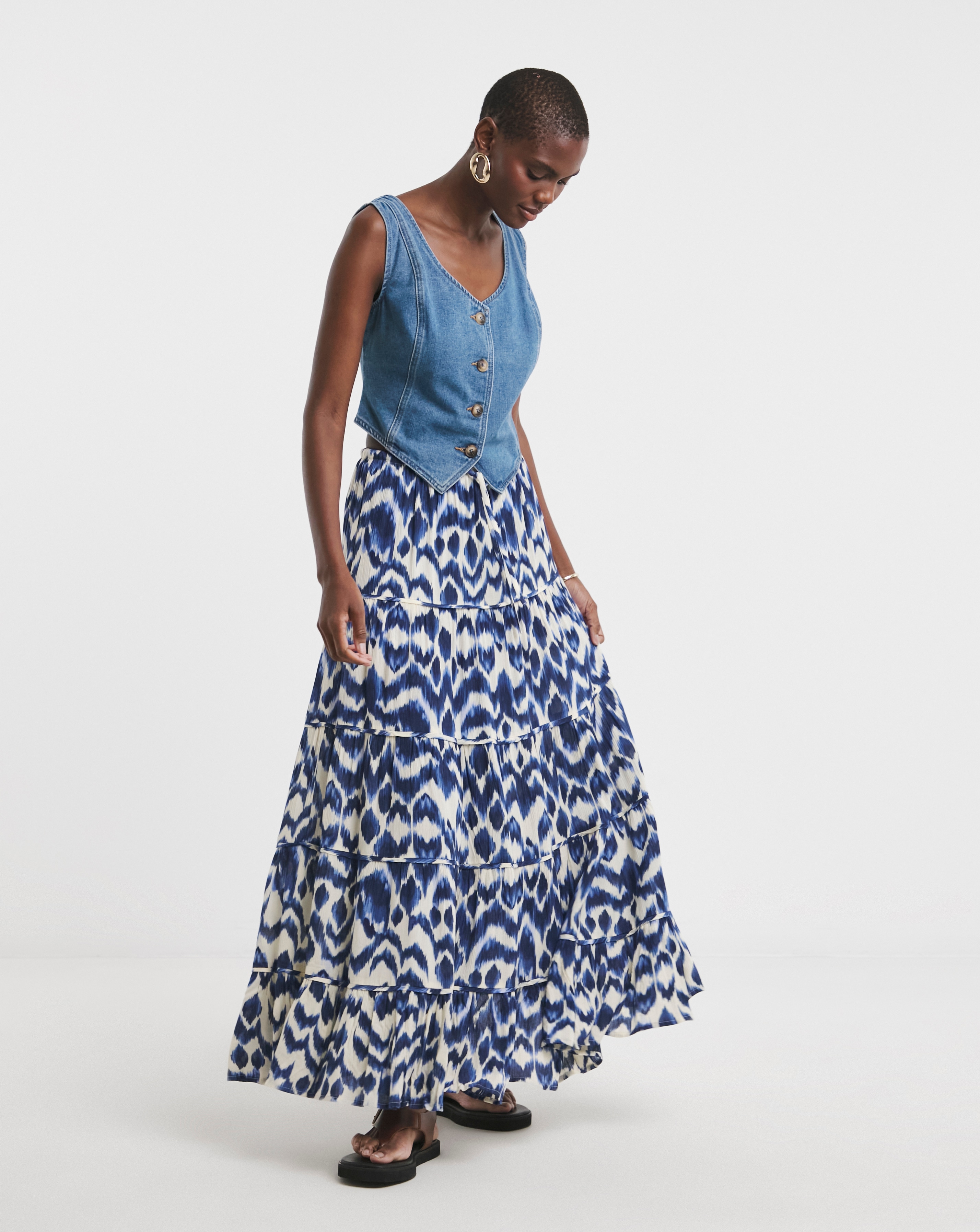 Crinkle Tiered Maxi Skirt
