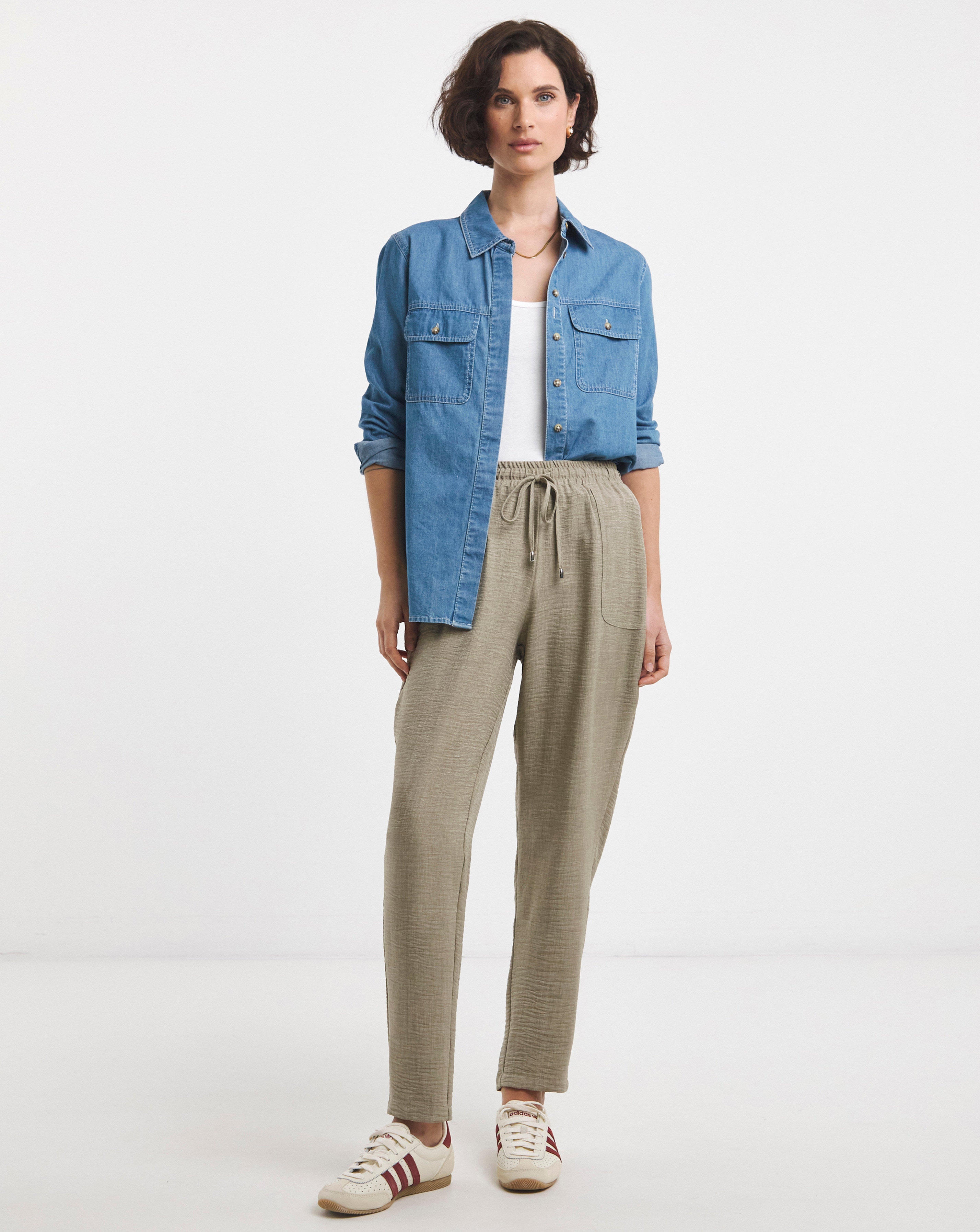 Textured Pull On Tapered Trouser