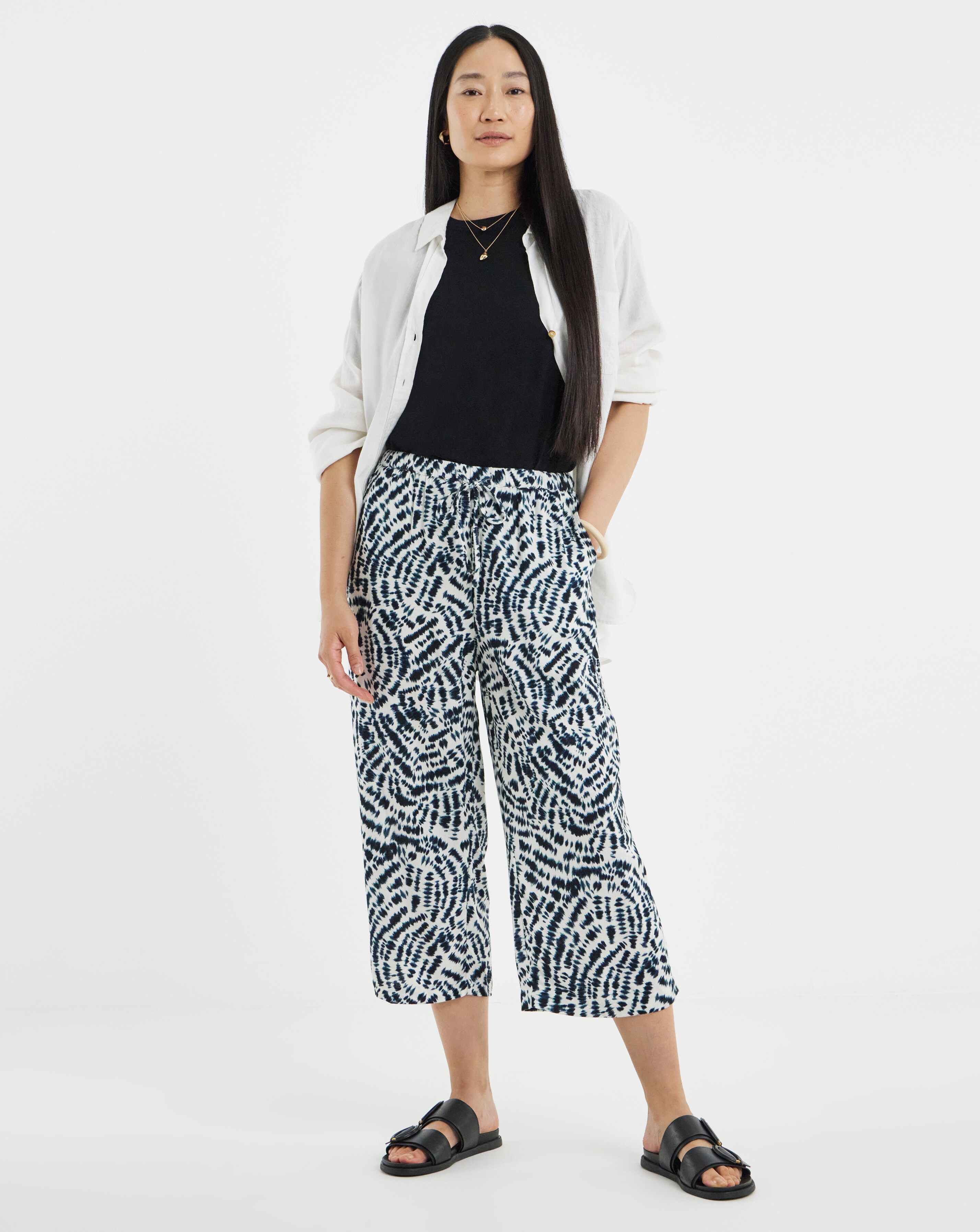 Linen Mix Cropped Wide Leg Culottes