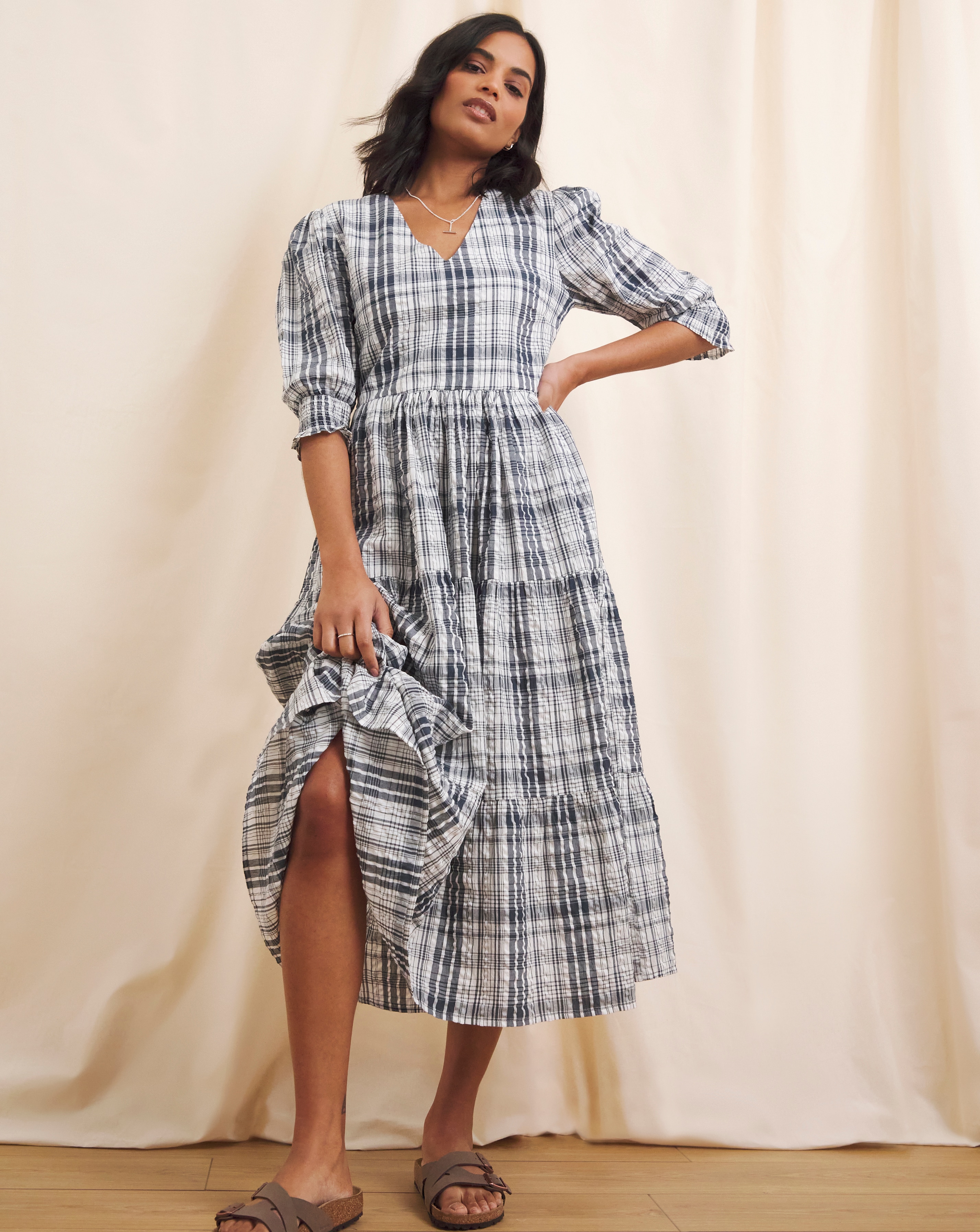 Anise Check SeerSucker Erica Midi Dress