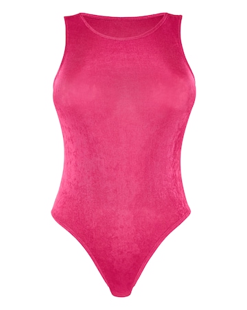 Hot Pink Slinky Racer Neck Bodysuit