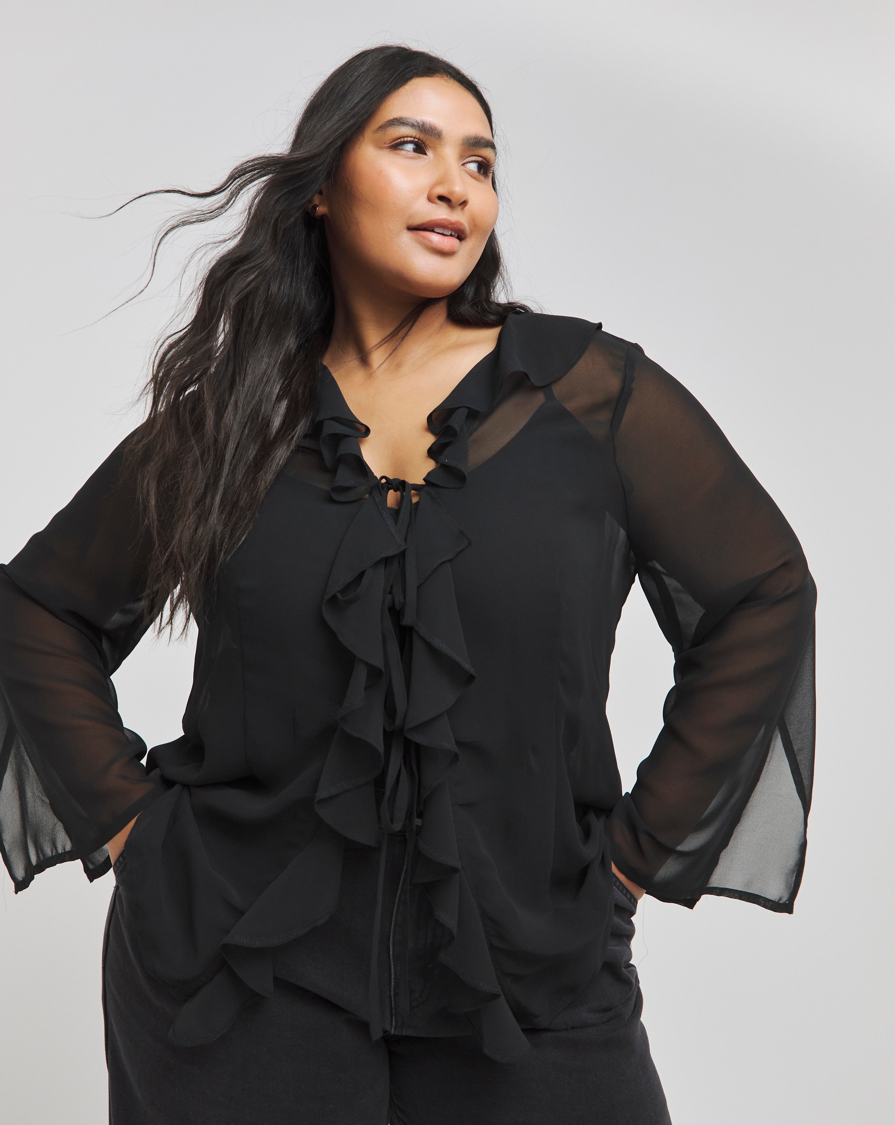 Tie Front Ruffle Georgette Blouse