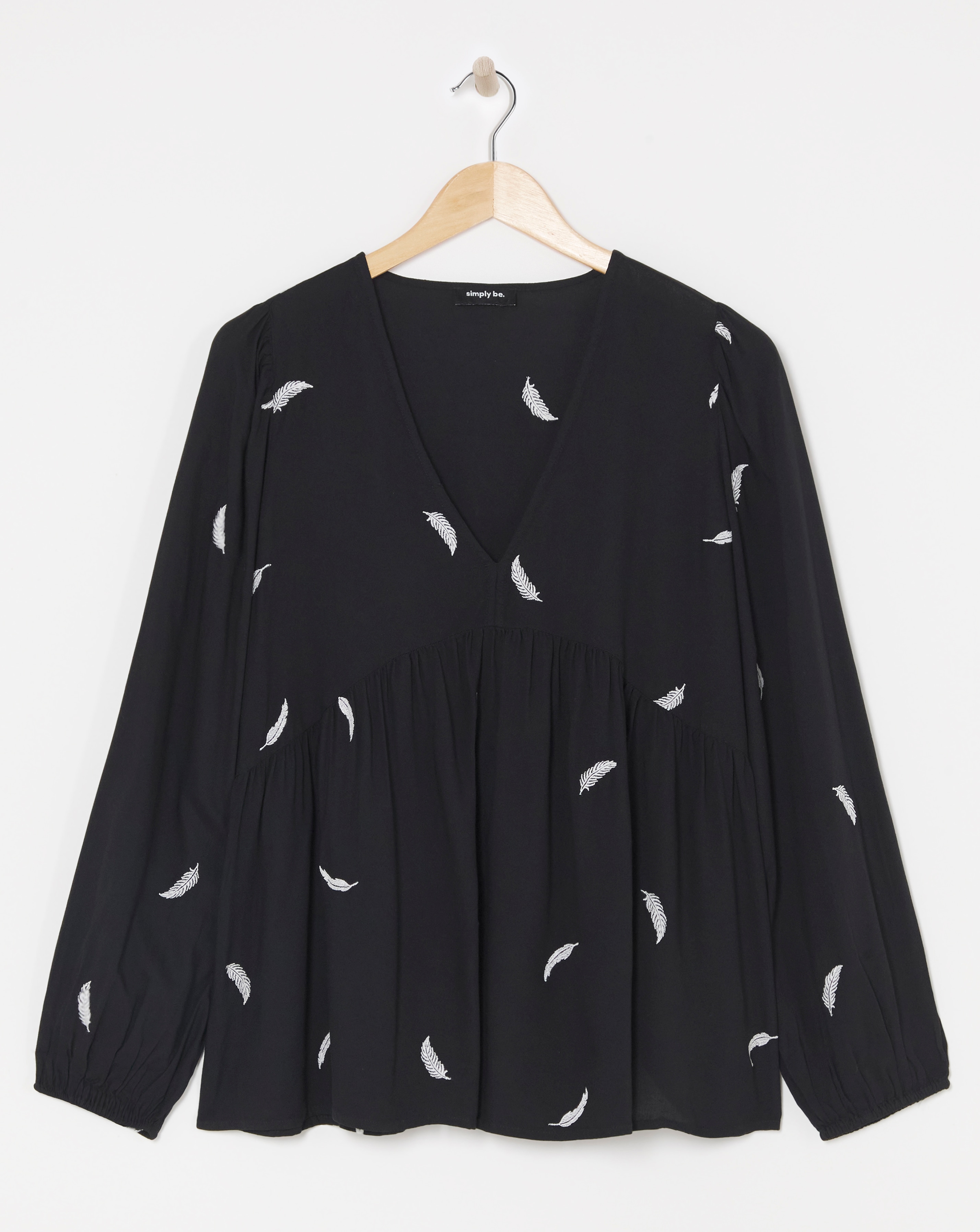 Feather Embroidered Puff Sleeve Blouse