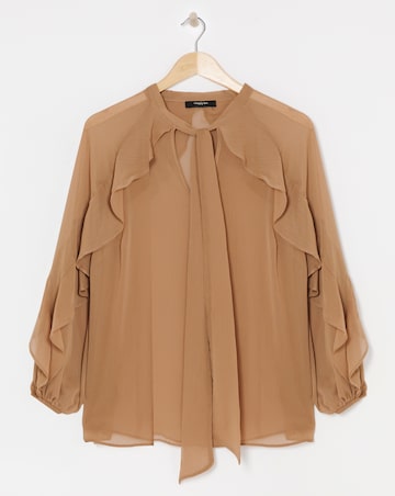 Tie Neck Sheer Frill Cuff Blouse