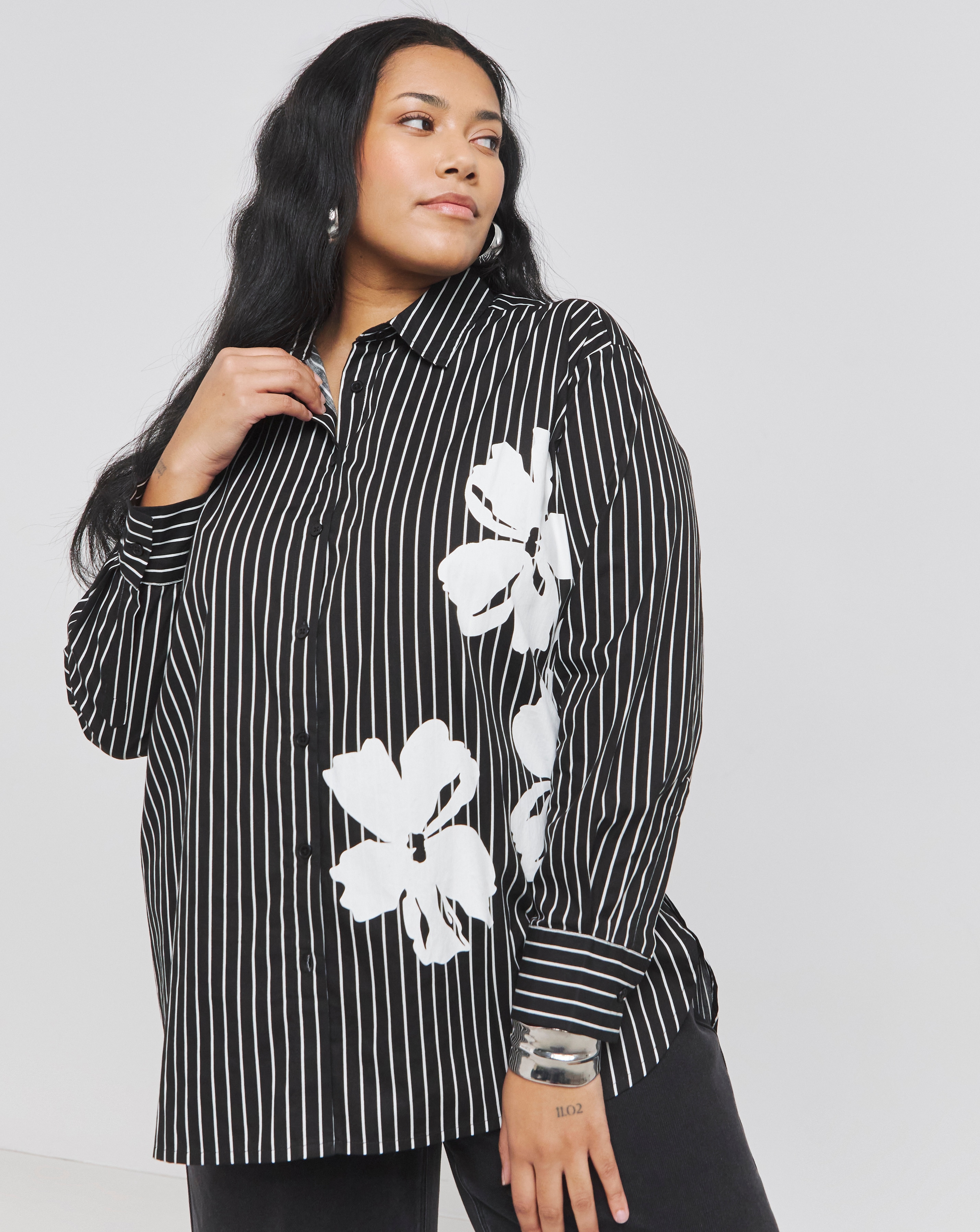 Placement Print Oversized Poplin Shirt
