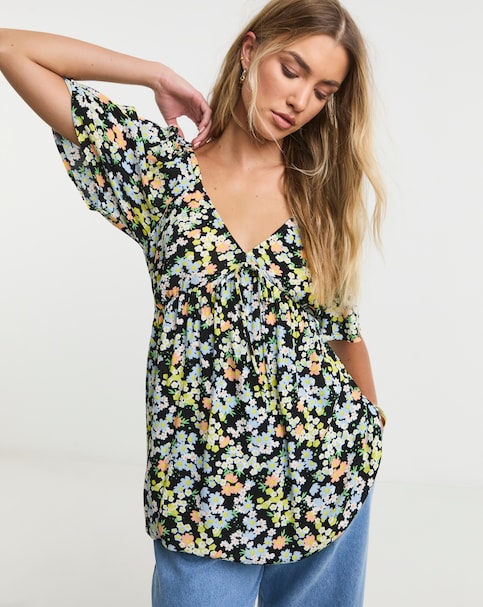Simply Be Simply Be Floral Print Crinkle Short Sleeve Blouse