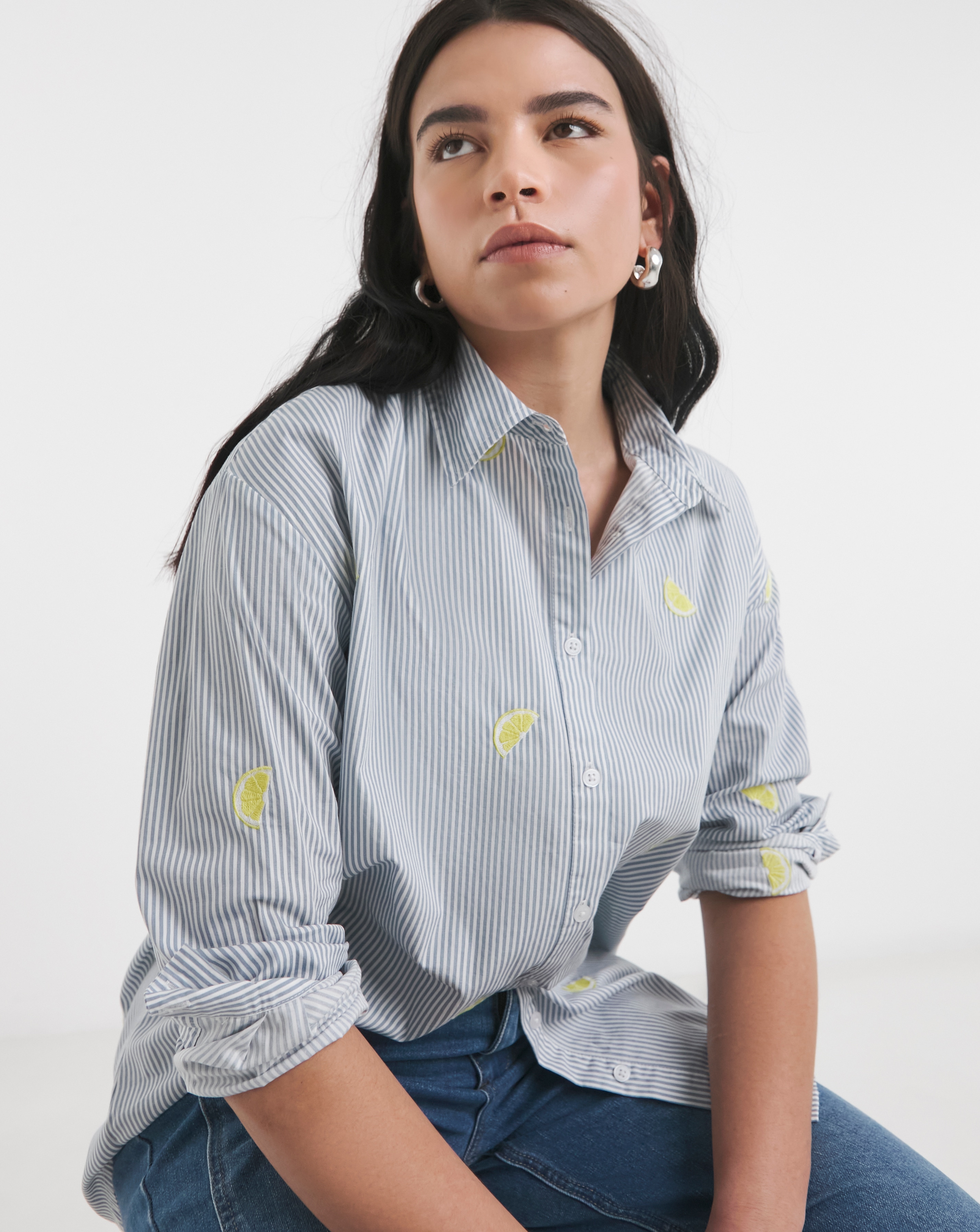 Simply Be Embroidered Blue Stripe Shirt