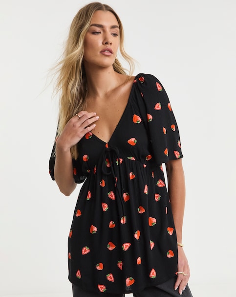 Simply Be Crinkle Short Sleeve Fruit Print Blouse