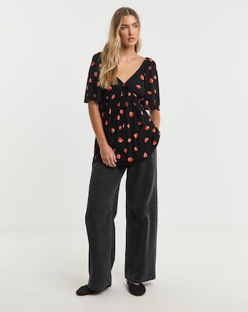 Simply Be Crinkle Short Sleeve Fruit Print Blouse