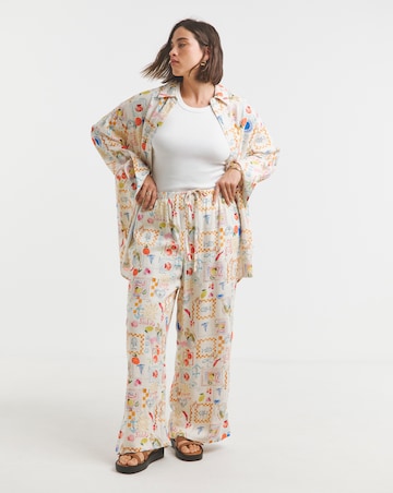 Simply Be Conversational Print Linen Blend Shirt