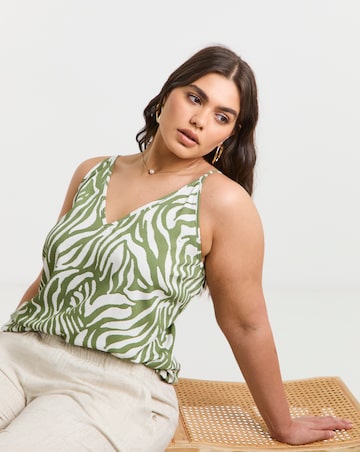 Simply Be Khaki Print V Neck Cami