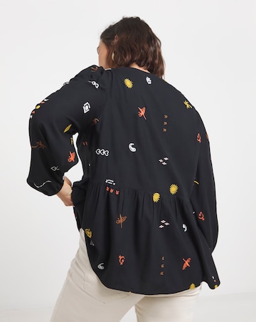 Simply Be Black Embroidered Smock Blouse