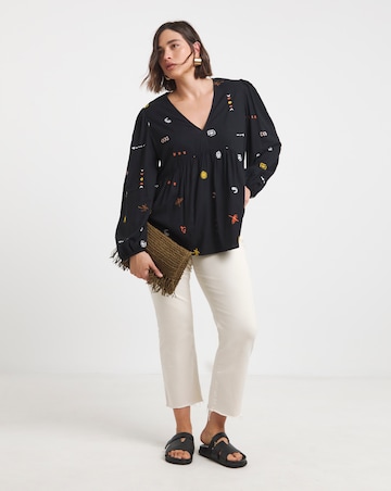 Simply Be Black Embroidered Smock Blouse