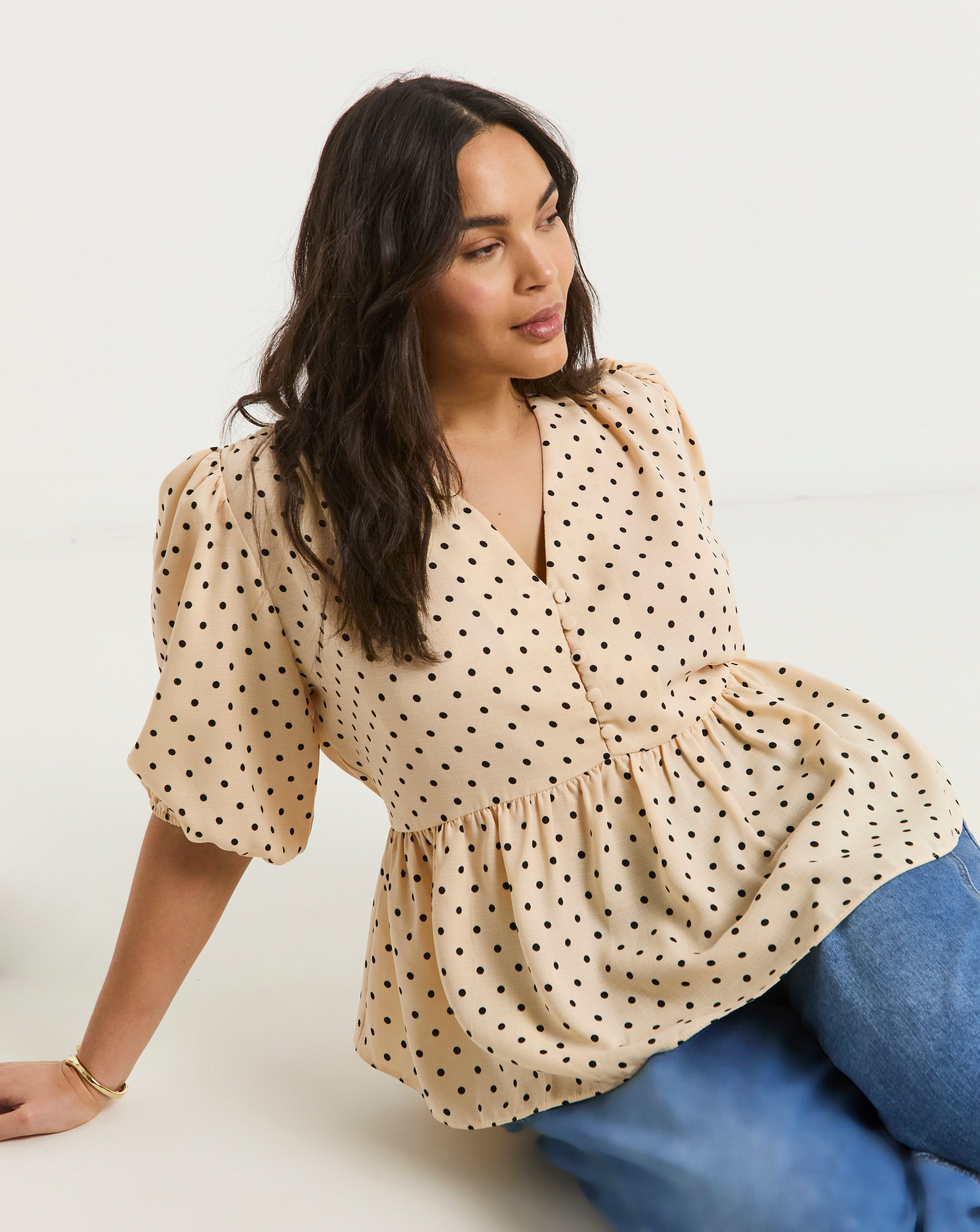 Button Through Peplum Blouse