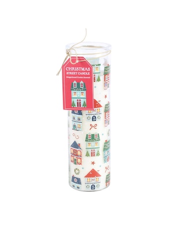 Christmas Street Print Gingerbread Cookie Tube Candle