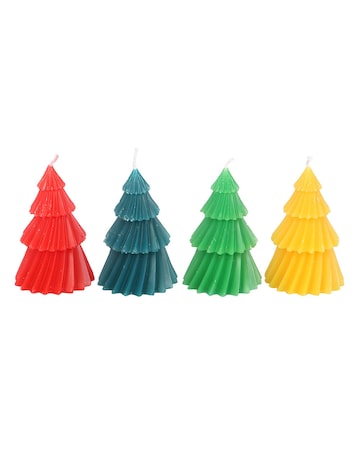 Set of 4 Colourful Christmas Tree Candles