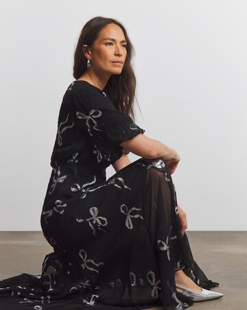 Joanna Hope Lurex Bow Dress With Sheer Skirt
