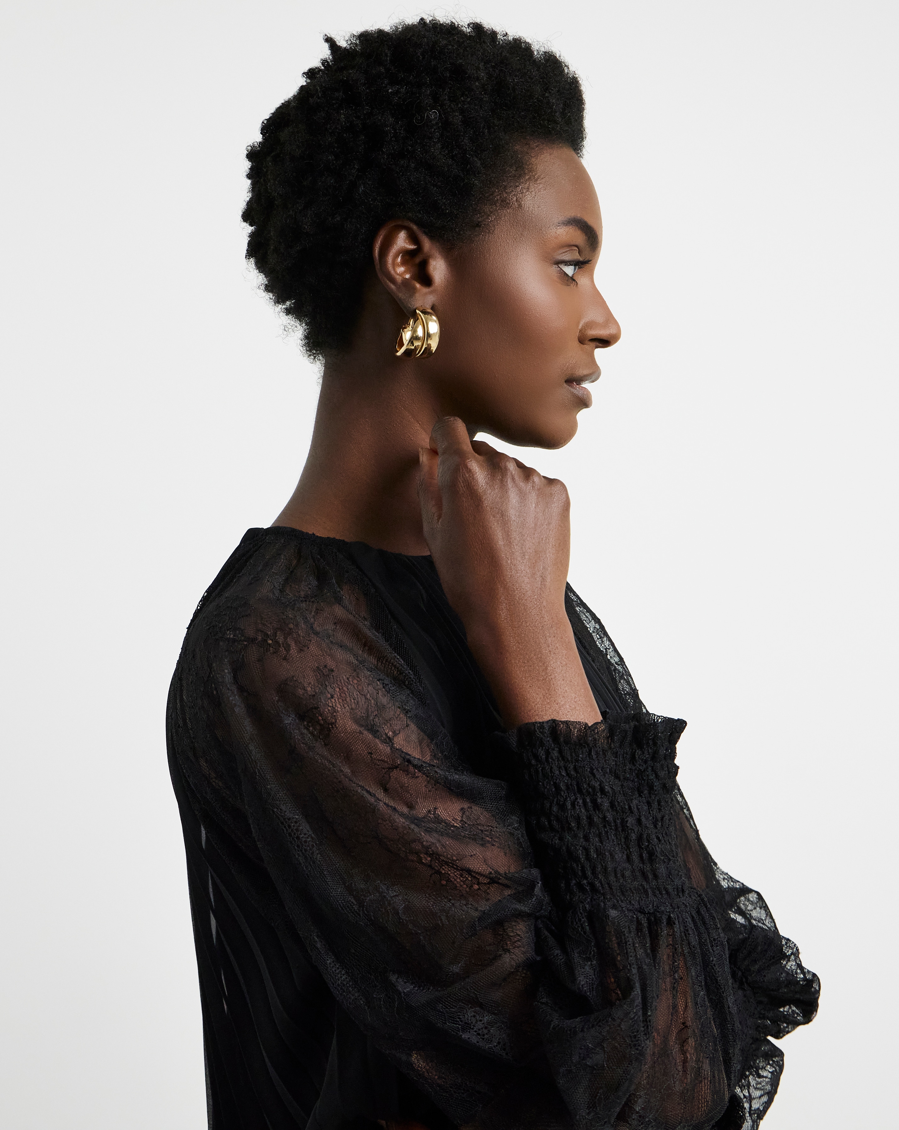 Joanna Hope Pleated Lace Blouse