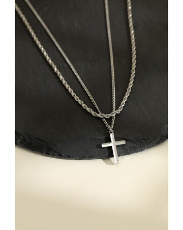Inicio Men's Steel Waterproof Double row Cross Necklace - Gift Pouch