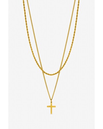 Inicio Men's Gold Plated Waterproof Double row Cross Necklace - Gift Pouch