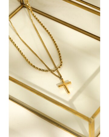Inicio Men's Gold Plated Waterproof Double row Cross Necklace - Gift Pouch