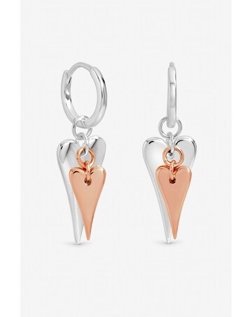 Inicio Sterling Silver Two Tone Heart Charm Hoop Earrings - Gift Pouch