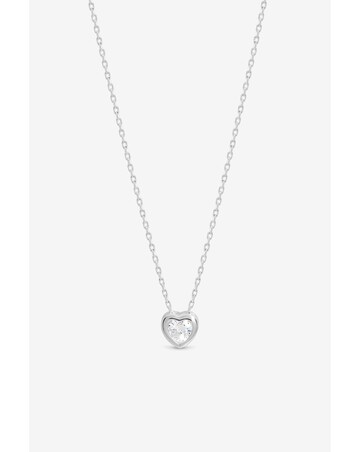 Simply Silver 925 Sterling Silver Bezel Heart Heart Necklace - Gift Pouch