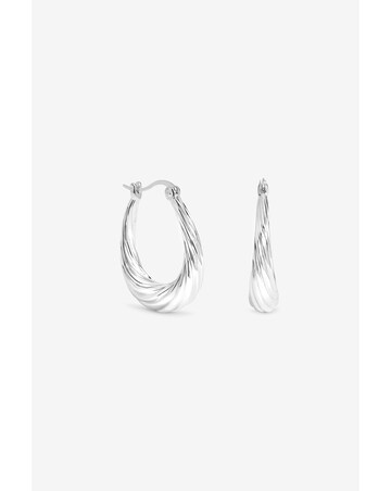 Inicio Silver Textured Large Oval Catch Hoops