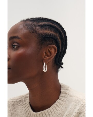 Inicio Silver Textured Large Oval Catch Hoops