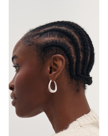 Inicio Silver Textured Large Oval Catch Hoops