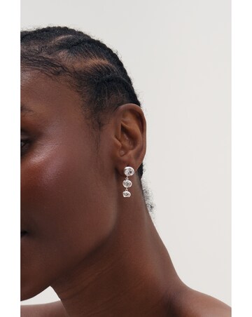 Inicio Sterling Silver Plated Graduated Cubic Zirconia Bezel Drop Earrings