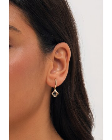 Inicio Gold Crystal Clover Charm Huggie Hoops
