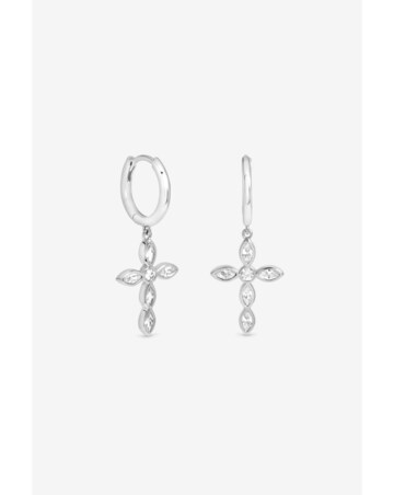 Inicio Silver Bezel Cross Charm Earrings