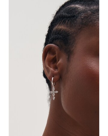 Inicio Silver Bezel Cross Charm Earrings