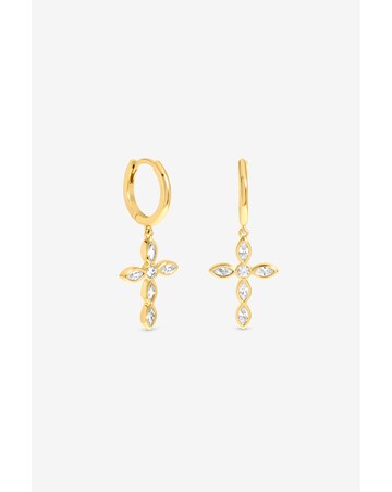 Inicio Gold Bezel Cross Charm Earrings