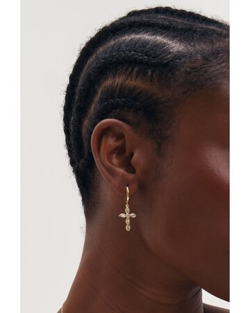 Inicio Gold Bezel Cross Charm Earrings