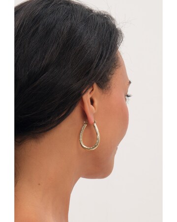 Inicio Gold Textured Large Oval Catch Hoops