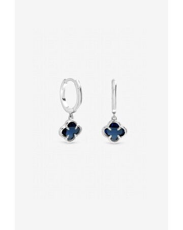 Inicio Silver Sapphire Clover Charm Huggie Hoops