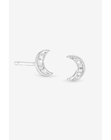 Simply Silver 925 Sterling Silver Mini Pave Crescent Stud Earrings
