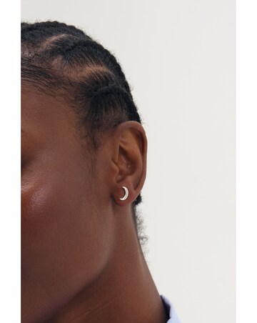 Simply Silver 925 Sterling Silver Mini Pave Crescent Stud Earrings