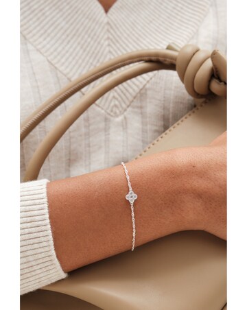 Simply Silver 925 Sterling Silver Cubic Zirconia Clover Bracelet - Gift Pouch