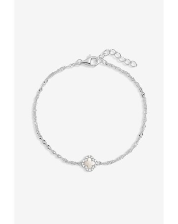 Simply Silver 925 Sterling Silver Pave And Mother Of Pearl Clover Bracelet
