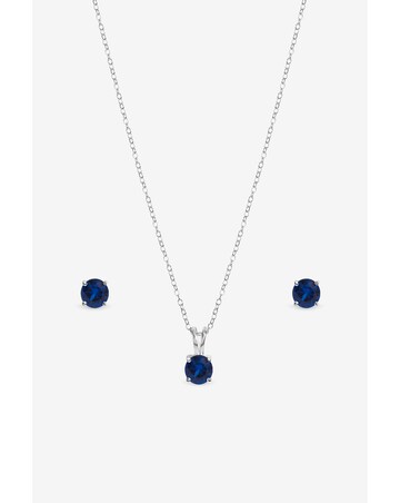 Simply Silver 925 Sterling Silver Sapphire Solitaire Set - Gift Box
