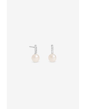 Simply Silver 925 Sterling Silver Freshwater Pearl Bar Stud Earrings