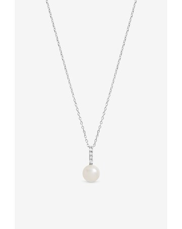 Simply Silver 925 Sterling Silver Cubic Zirconia Bar Pearl Pendant - Gift Pouch